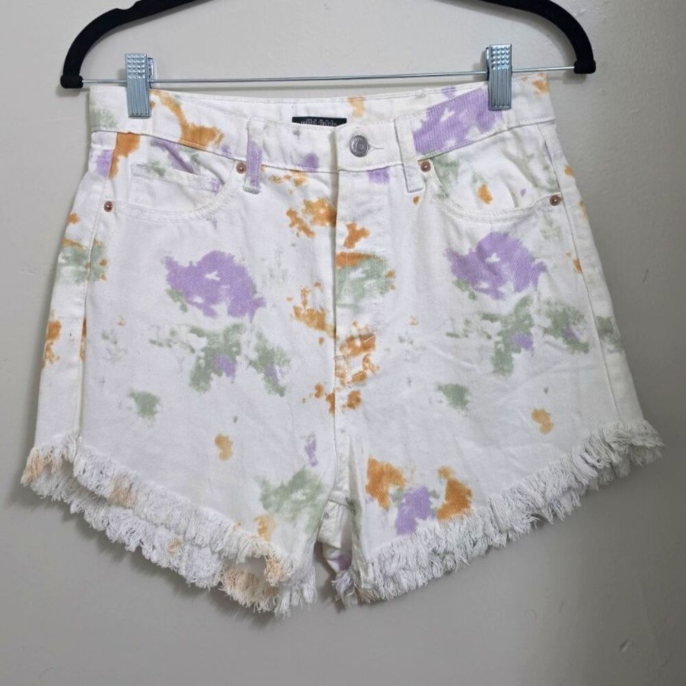 Wild Fable Tie Dye Denim Shorts Womens 4 High Rise Button Fly Frayed Hem Cotton